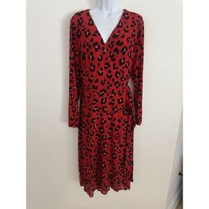 Cabi Womens Large Siren Midi Wrap Dress Leopard Print V-Neck Stretch Long Sleeve